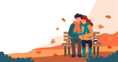 Premium Vector | Loving couple on the bench in autumn.