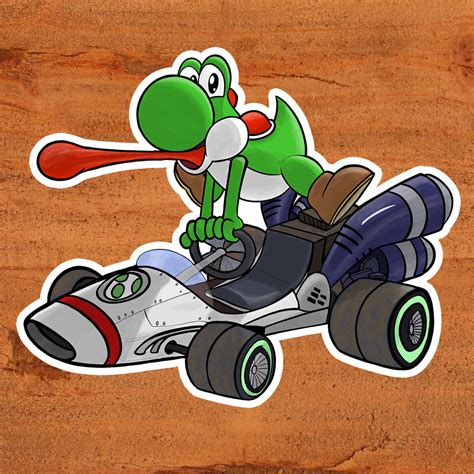 Yoshi Driving the B-dasher Mario Kart Sticker Custom - Etsy