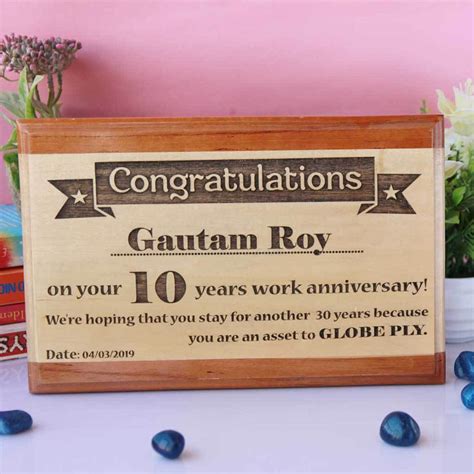 Work Anniversary Wooden Trophy - Award Plaque - Gifts For Employees ...