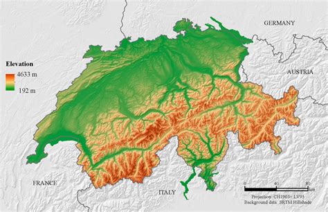 Topography of Switzerland including the Swiss Alps (data source:... | Download Scientific Diagram