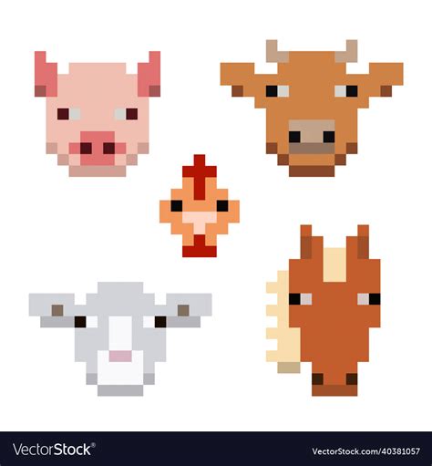 Pixel art farm animals Royalty Free Vector Image