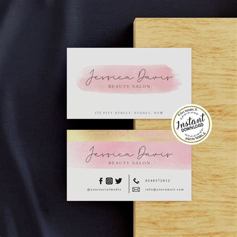 Feminine Business Card Design Rosegold Beauty Salon Business | Etsy