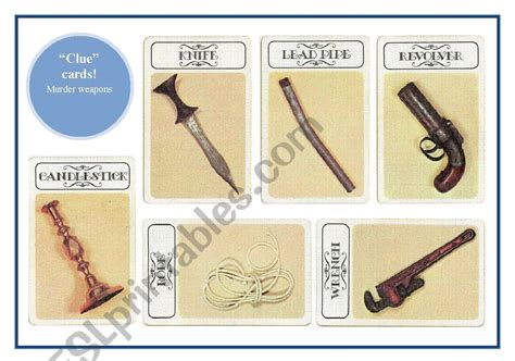 "Clue" Cards - Murder Weapons (for conversation activities) - ESL ...