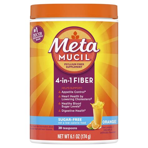 Metamucil Psyllium Sugar-Free Fiber Supplement Powder Orange Flavor 30 Tsp