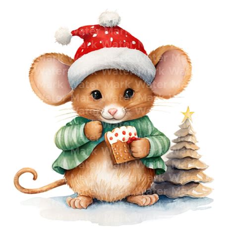 Christmas Mouse Clipart, 12 Jpg, Watercolor Clipart,mouse With ...