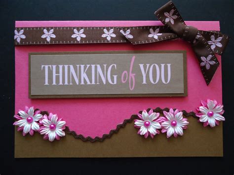 Thinking of you. Handmade card pretty in pink & brown with