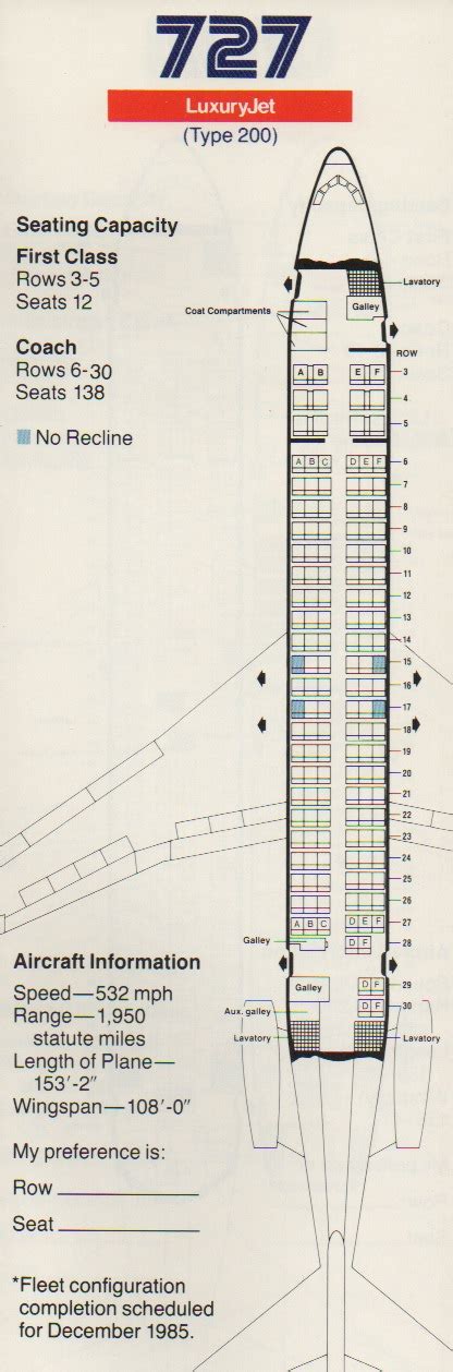 Vintage Airline Seat Map: American Airlines Boeing 727-200 From 1985 ...