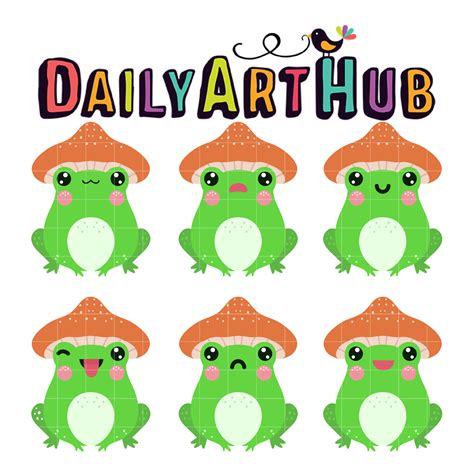 Kawaii Mushroom Frog Clip Art Set – Daily Art Hub // Graphics, Alphabets & SVG