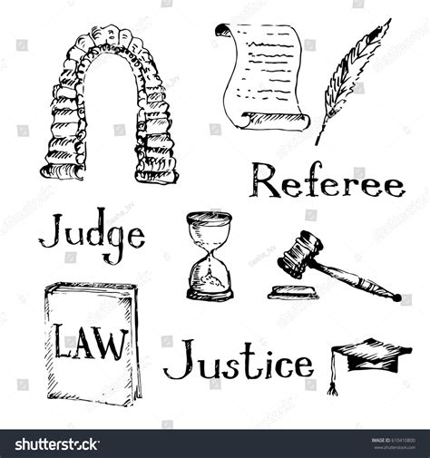 Hand Drawn Law Symbols Set Sketch Stock Vector (Royalty Free) 610410800