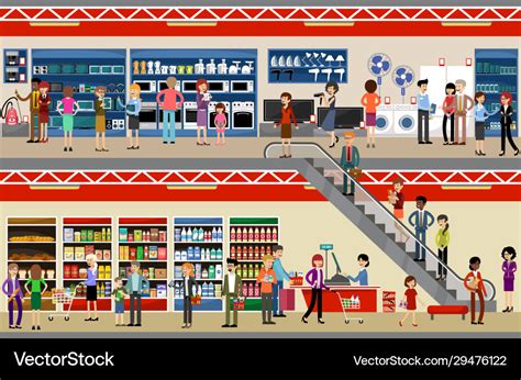 People in mall shopping center supermarket Vector Image