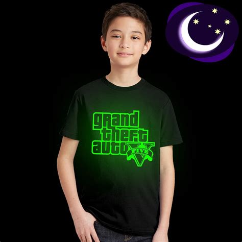 Luminous Grand Theft Auto GTA 5 T Shirt Kid Fluorescent Letter Logo Print Teens Tee Shirt Glow ...