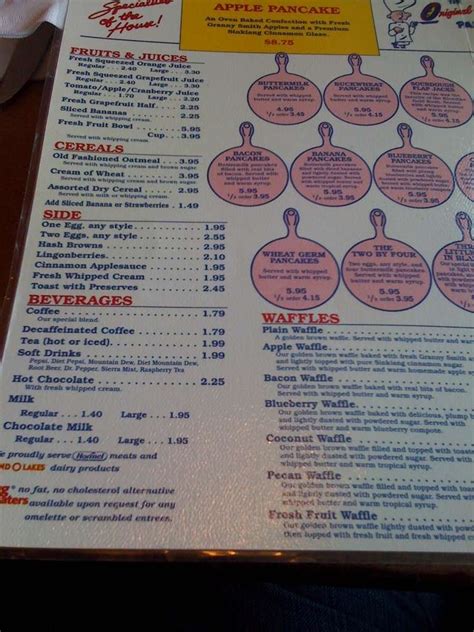 Original Pancake House Menu, Menu for Original Pancake House, Sioux Falls, Sioux Falls ...