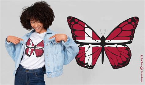 Denmark Flag Butterfly T-shirt Design Vector Download