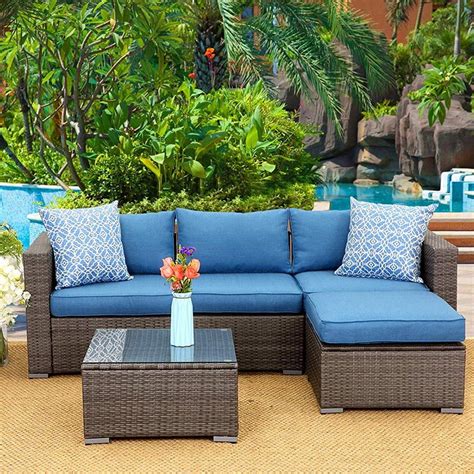 Superjoe 5 Piece Outdoor Patio PE Rattan Sofa with Ottoman Sectional ...