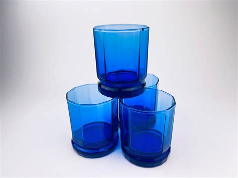 Vintage Cobalt Blue Drinking Glasses Set of Four 4 Decagonal Geometric Design - Etsy