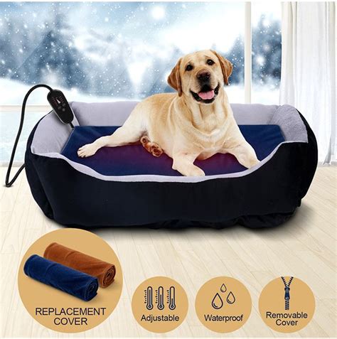 Heated Dog Pad Pet Cat Doggy Heating Bed Puppy Electric Heater Mat Thermal Protection XL 75x45cm ...