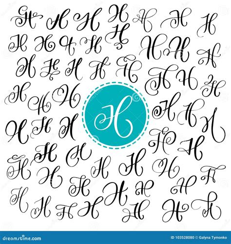 Set Of Hand Drawn Vector Calligraphy Letter H. Script Font. Isolated ...