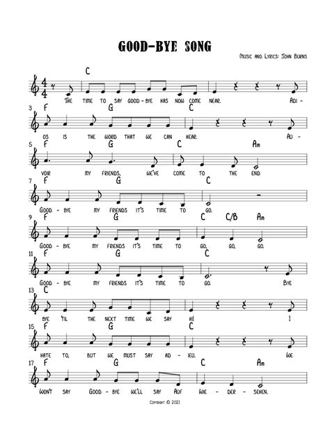 Goodbye, My Friends by John Burns Sheet Music for Guitar Chords/Lyrics at Sheet Music Direct