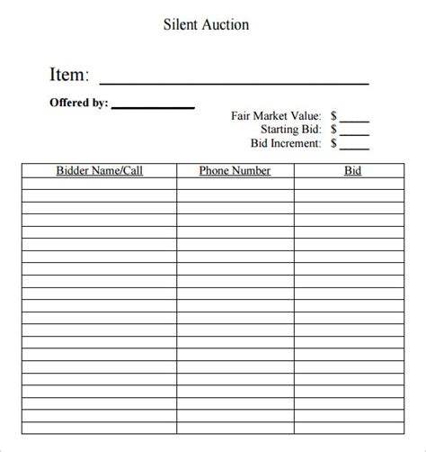 FREE 21+ Sample Silent Auction Bid Sheet Templates in MS Word | PDF