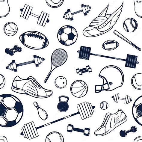 Vector Sport Equipment Black and White Background, Seamless, Pattern ...