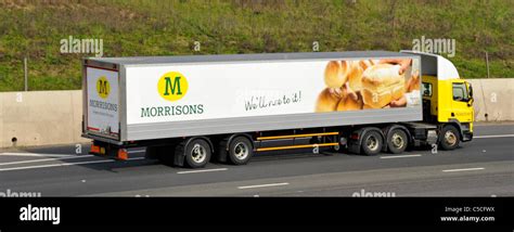 Side view Morrisons hgv supermarket food supply chain store delivery ...