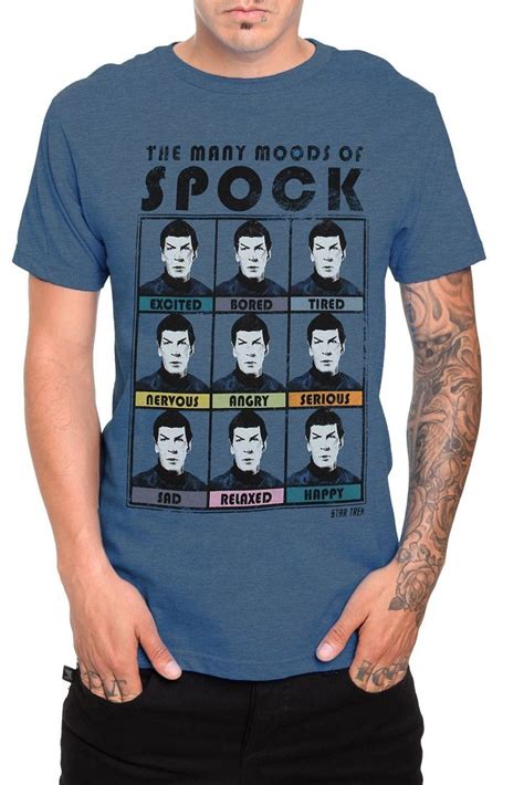 Star Trek The Many Moods of Spock Print T-Shirt Blue Trekkie Mens ...