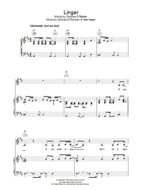 Linger by The Cranberries Sheet Music for Piano, Vocal & Guitar Chords at Sheet Music Direct