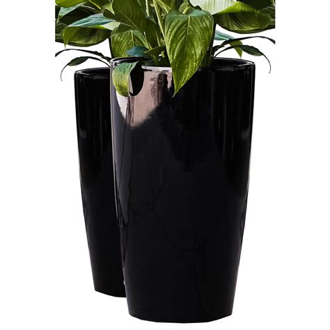 30 in. Tall Black Nested Plastic Self-Watering Indoor Outdoor Tall ...