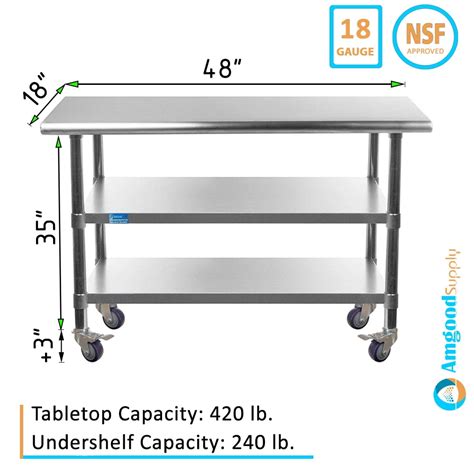 AmGood 48" Long x 18" Deep Stainless Steel Work Table with 2 Shelves ...