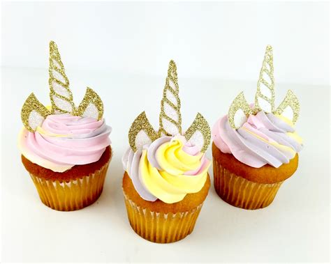 Unicorn Cupcake Toppers Unicorn Horn Gold Glitter for | Etsy