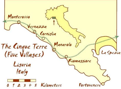 Map of Cinque Terre with major Places + Towns | This is Italy