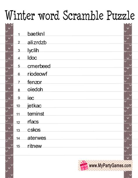 Free Printable Winter Word Scramble Puzzles