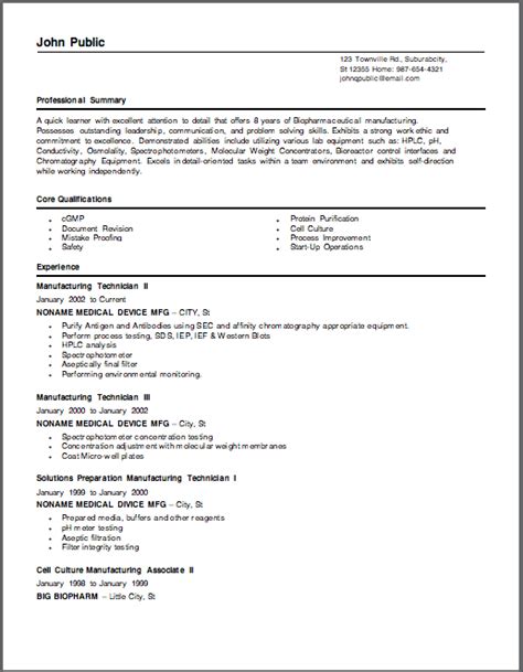 Sample Resumes – Biotechnology Resume