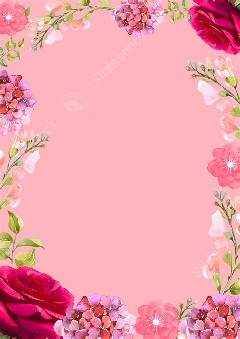 Romantic Border With Pink Watercolor Floral Plants Page Border ...