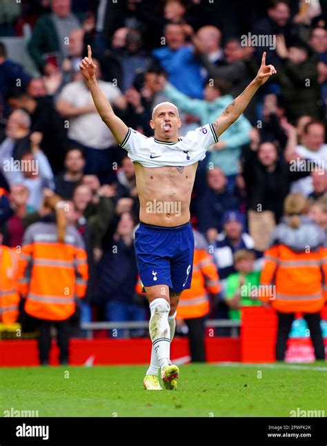 Tottenham Hotspur's Richarlison celebrates scoring their side's third goal of the game during ...