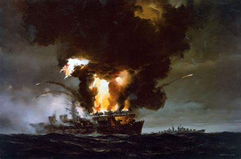 death of the USS Princeton during battle of Leyte Gulf, Oct 24, 1944 - painting by R.G. Smith ...