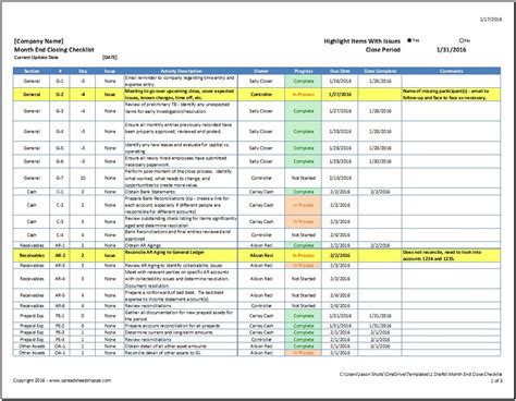 Month End Close Checklist - Spreadsheetshoppe