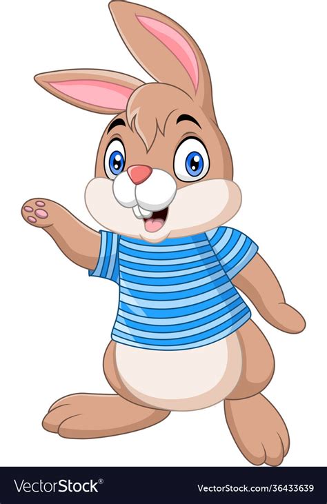 Cartoon bunny wearing blue clothes waving Vector Image