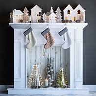 Artificial fireplace with candles and Christmas decorations - Fireplace - 3D model
