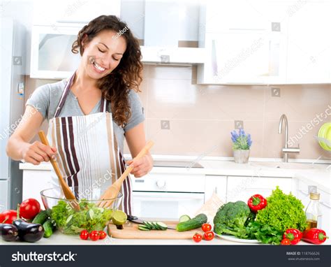 Young Woman Cooking Healthy Food Vegetable Stock Photo 118766626 ...