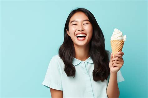 Premium AI Image | Young woman smiling with ice cream cone