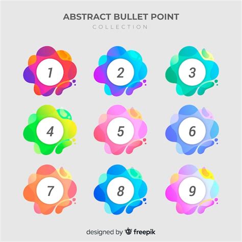 Abstract colorful bullet point collection | Free Vector