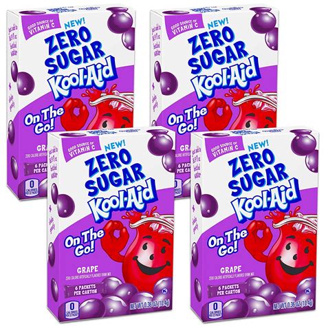 Kool-Aid Sugar Free Low Calorie Drink Mix 6 easy open packets (Pack of 4) Gluten Free (Grape ...