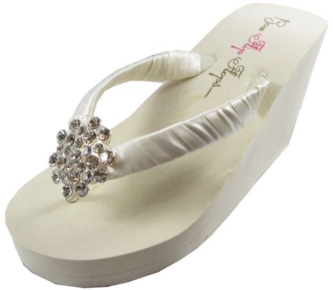 Bridal Flip Flops, Jeweled Ivory White Wedge Flip Flops. Rhinestone Wedding Platform Heels ...