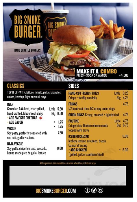 Big Smoke Burger menus in Toronto, Ontario, Canada