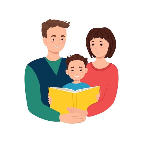 Premium Vector | Family reading a book parents and child with a book in ...