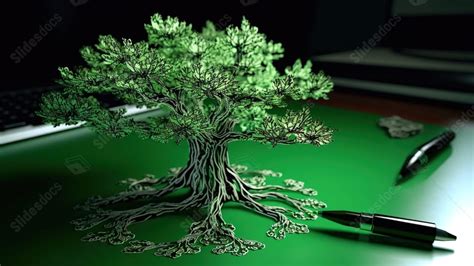 A Green Tree On A Desk With Green Roots On Top Powerpoint Background ...