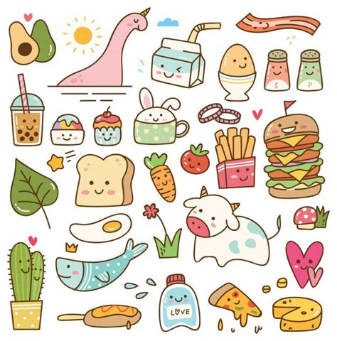 a bunch of food and drink icons on a white background