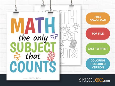 Math The Only Subject That Counts - Free Classroom Poster