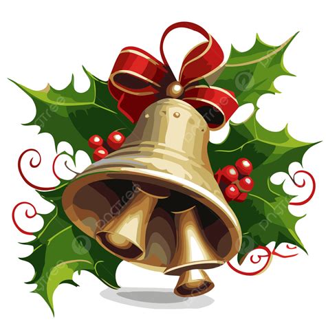 Christmas Jingle Bells Vector, Sticker Clipart Bell With Holly Berries Clipart Cartoon, Sticker ...